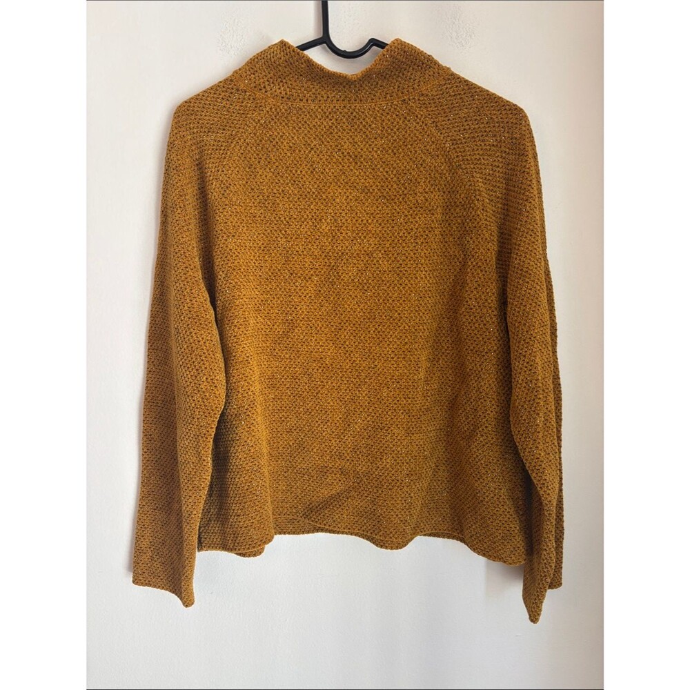 Eileen Fisher Women’s tweety textured Mustard 100% cotton mock neck Sweater MD - Picture 7 of 8